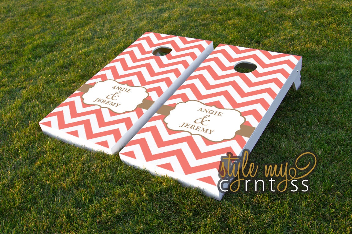 Chevron Monogram - Couture Cornhole / Classy Corntoss / Bag Toss Wedding Game