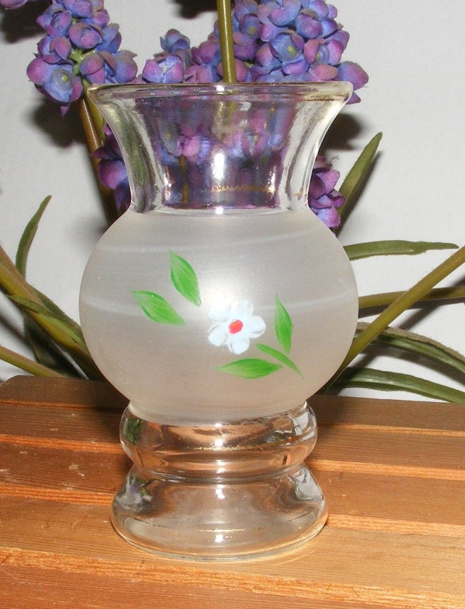Vintage 1930s Small Bud Vase Hand Painted Flowers Home Decor Bedroom Bathroom Cosmetic Brush Holder