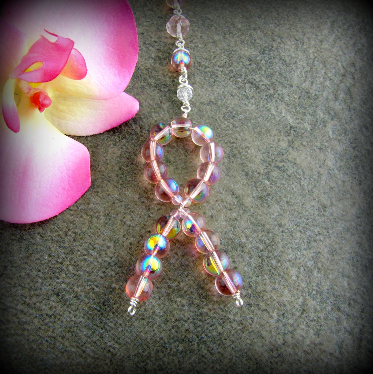 Rear View Mirror Breast Cancer Awareness Ribbon Charm