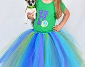 Youth Size 5 to 8 - Long Tutu Skirt - Aqua Tutu - PEACOCK - Wedding - Ballet - Photo Shoot - Flower Girl - Bridesmaid