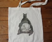 SALE Bear & Rabbits illustrated tote bag - arcade fire - my body is a cage