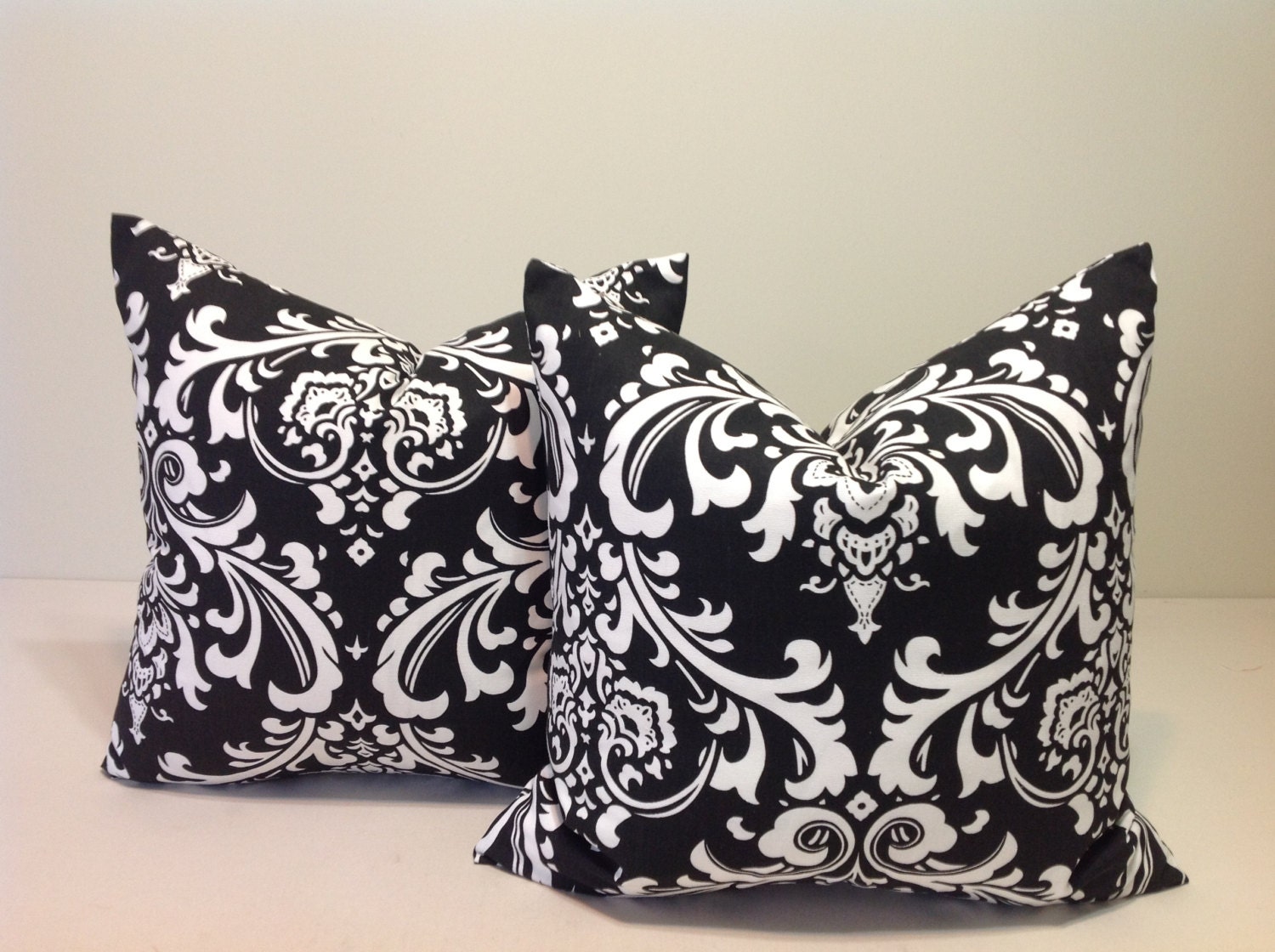 Black Pillow Covers. TWO 18x18 Inches. Black/White - Decorative Pillow Covers. Invisible  Zipper Closure