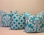 Set of (3) Throw Pillow cover 18x18 Blue pillow covers.Invisible Zipper Closure