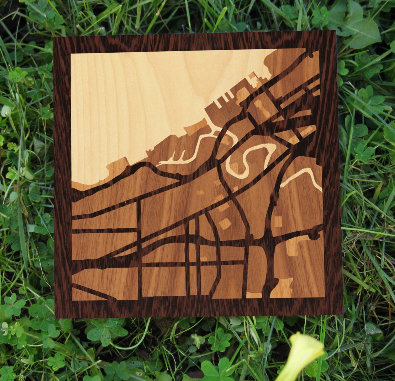 Cleveland, Ohio Wood-Inlay Wall Art (8"x8") - All Natural Hardwoods, Handcrafted, Perfect Gift to Commemorate Cleveland