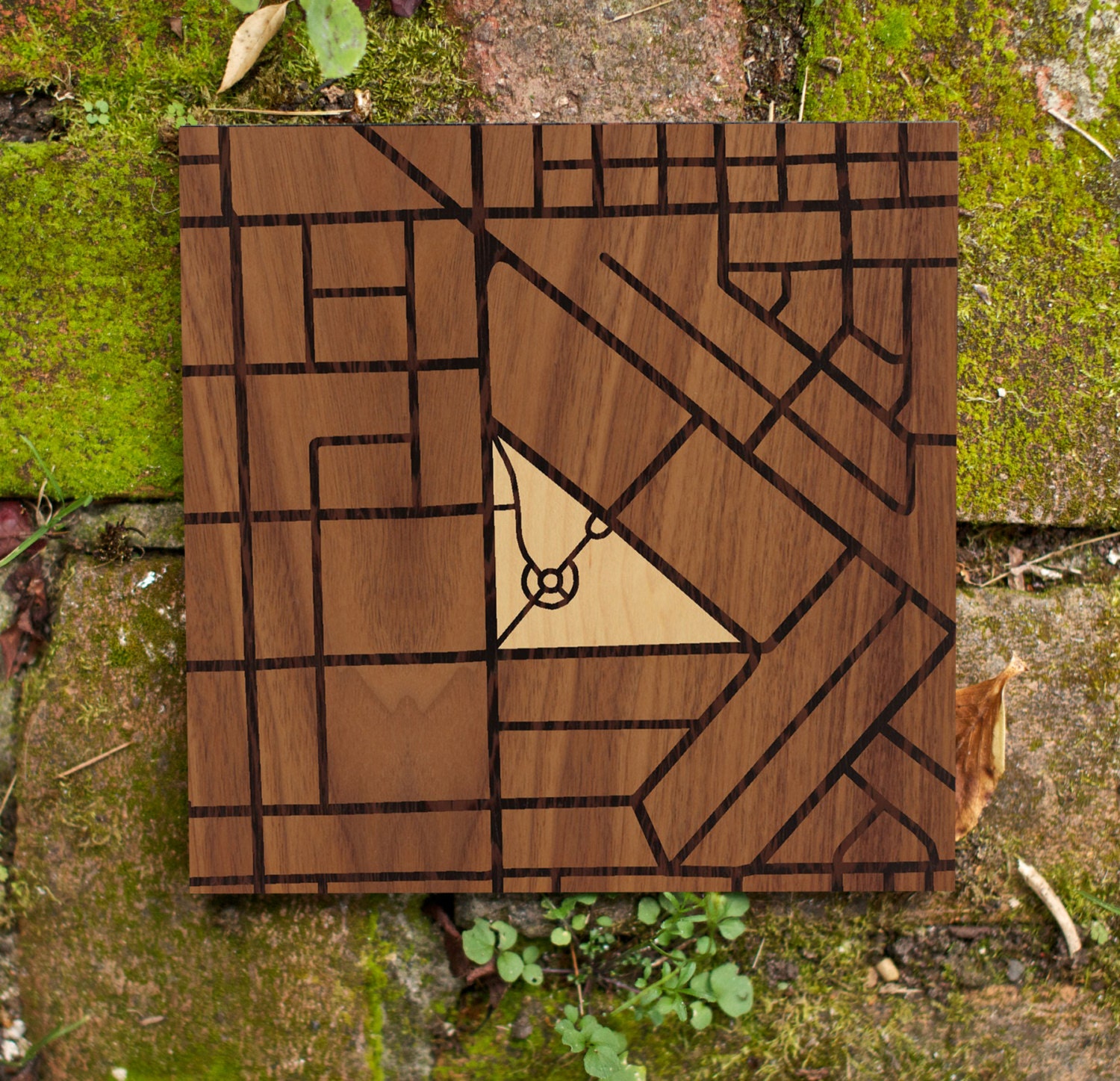 Wicker Park Chicago Wood Inlay Wall Art (8"x8") - Sustainable Woods, Handcrafted, Perfect Gift to Commemorate Wicker Park
