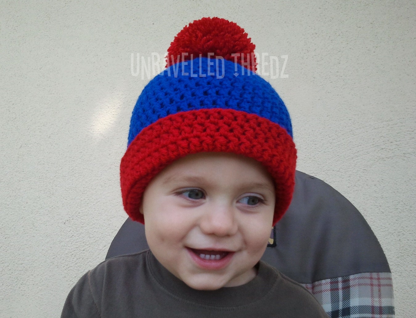 Character Baby Hat- Baby Boy Hat Red and Blue Pom Pom Beanie