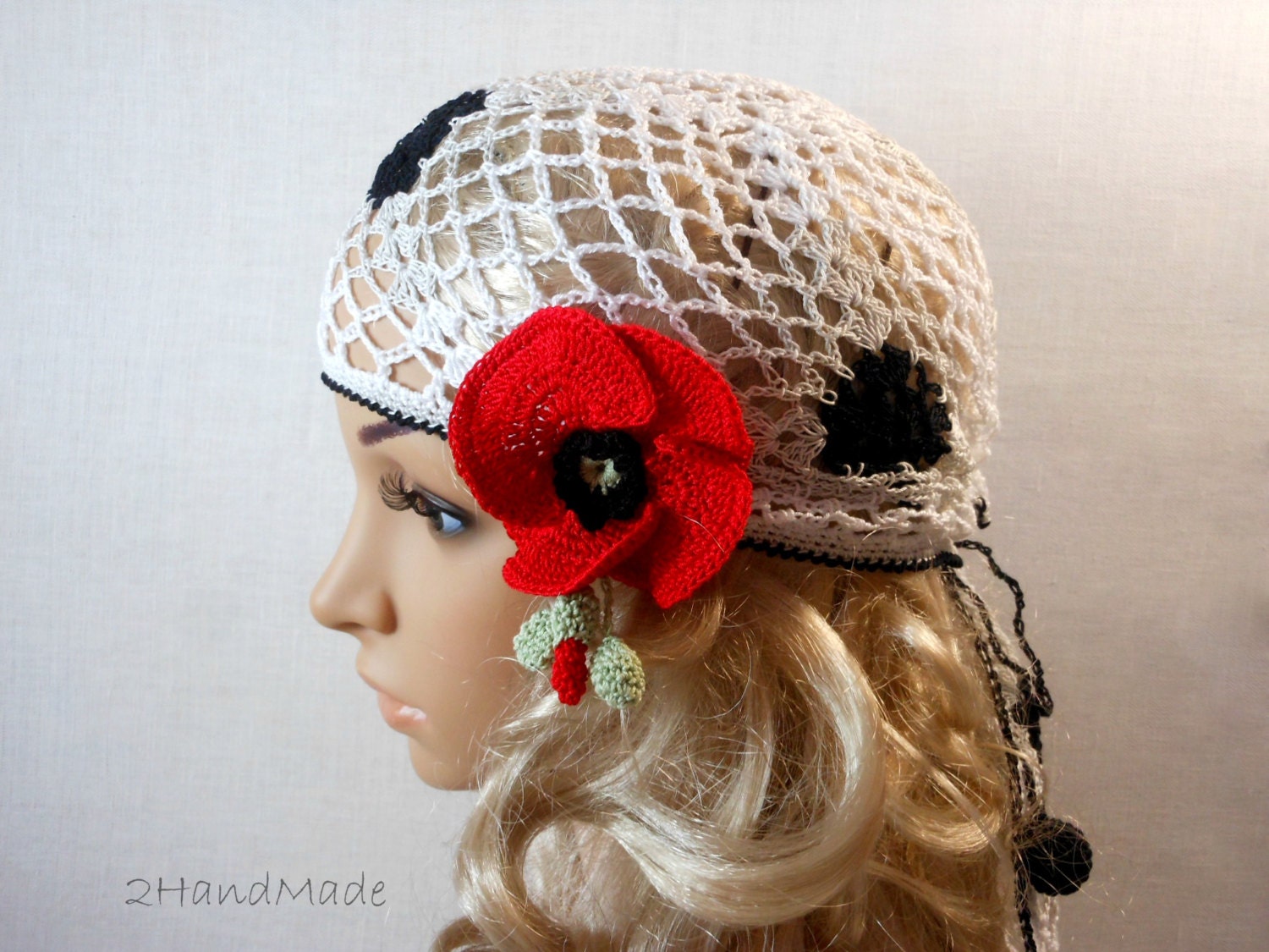 Woman Lace Crochet Vintage Style White Grey Headband Dreadlock Hair Snood Wrap Ponytail Kerchief Bandana Gypsy Pirate Tam Dreads Hat Summer