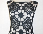Irish Lace Crochet Top Shirt Blouse Summer Vintage Style Black Cotton Woman