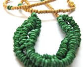 Vintage Wooden Necklace Beads in Natural and Emerald Green