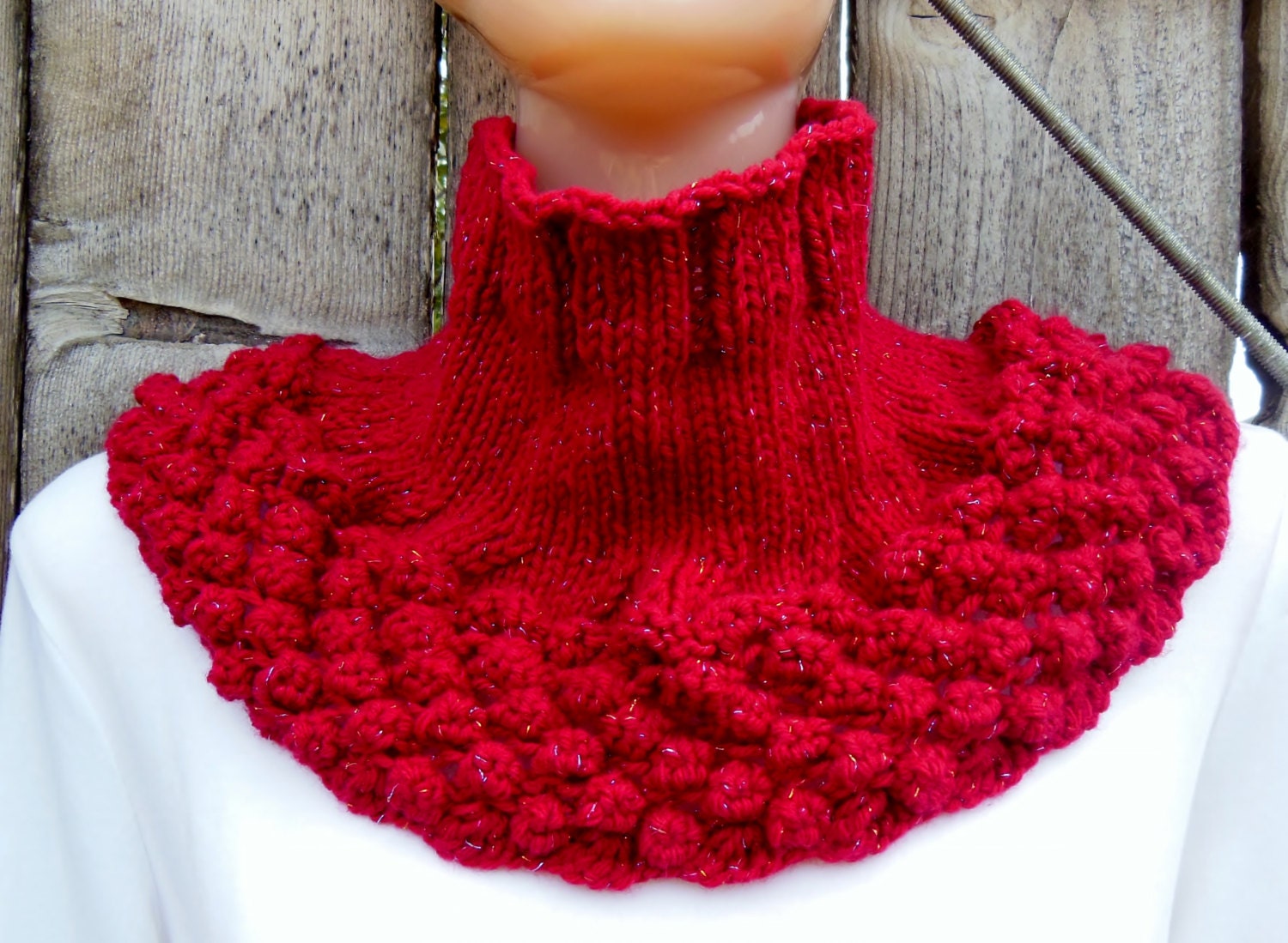 Red Knit Cowl. Ruby Red Scarf in "Glittery Ruby Red".