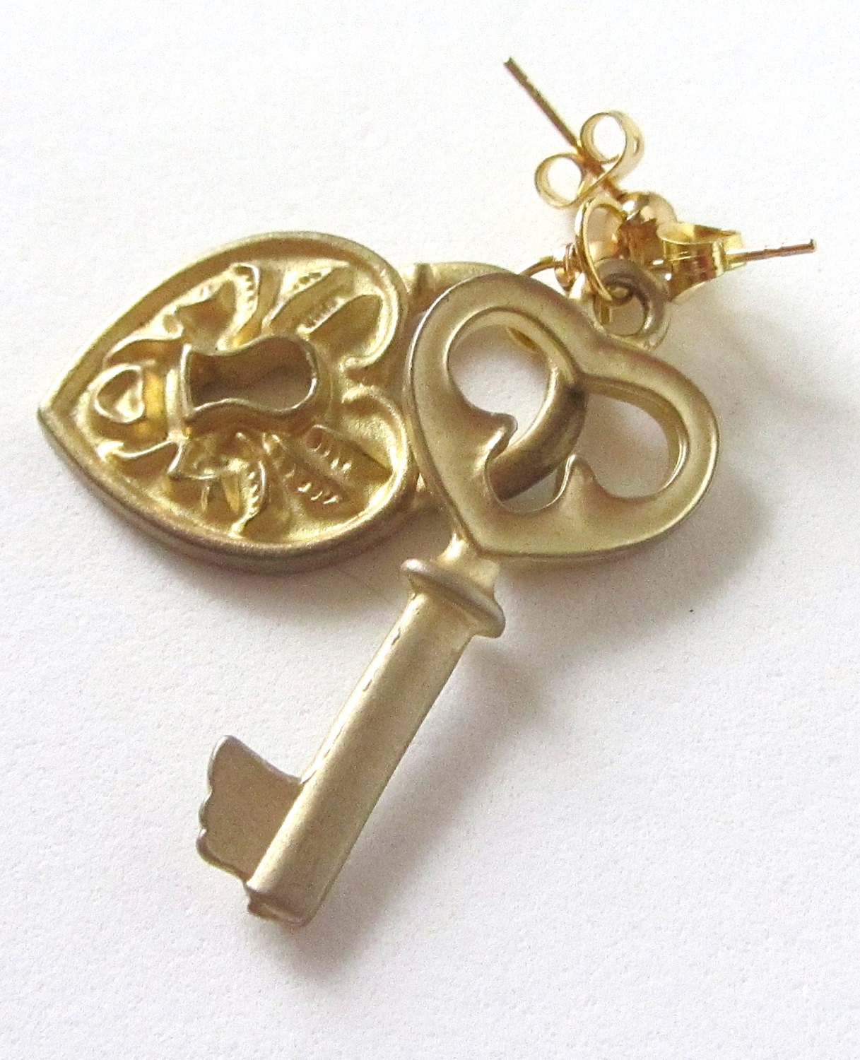 Golden Lock and Key Earrings