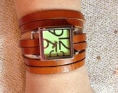 Lime green leather wrap watch