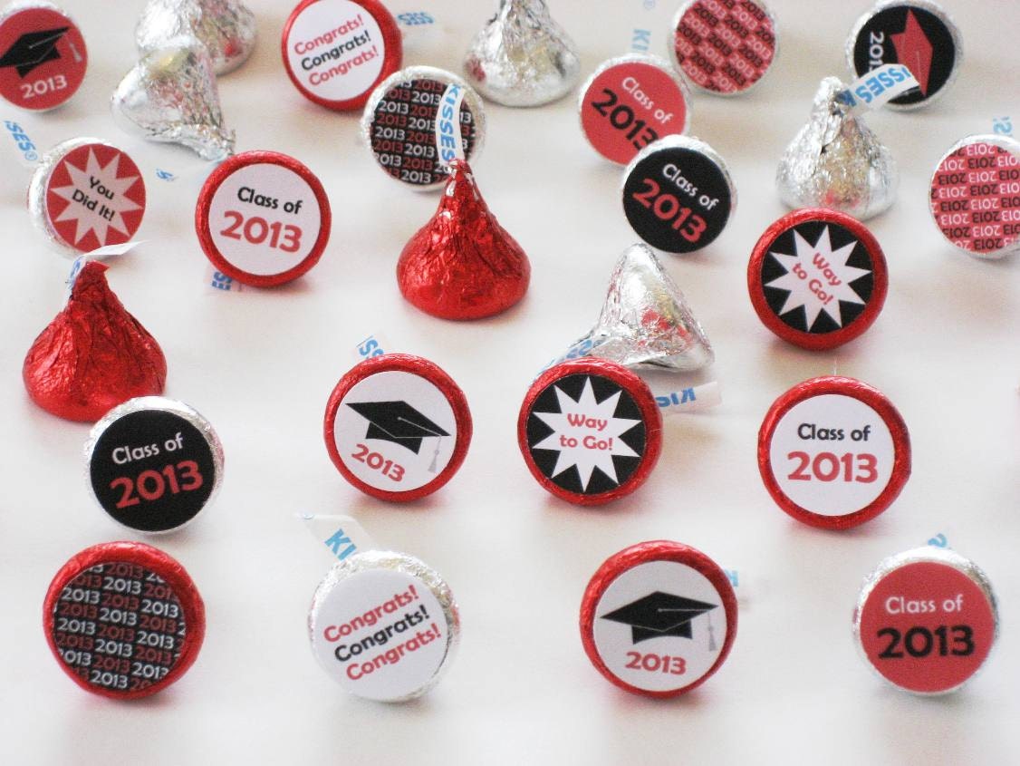 Graduation Candy Stickers - Custom Colors Printable Candy Stickers - Digital PDF File - 2013 DIY Party Favors - Red, Black