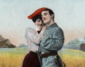 Antique Romantic Couple Tinted Real Photo Postcard Early 1900s