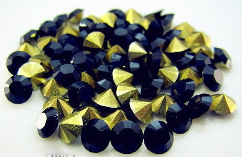 Black Brilliant Resin AA FOILED Point Back Gold Foil Rhinestone 4.80mm