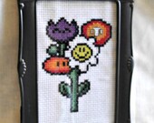 8 Bit Flowers Video Game Flower Bouquet Framed Cross Stitch
