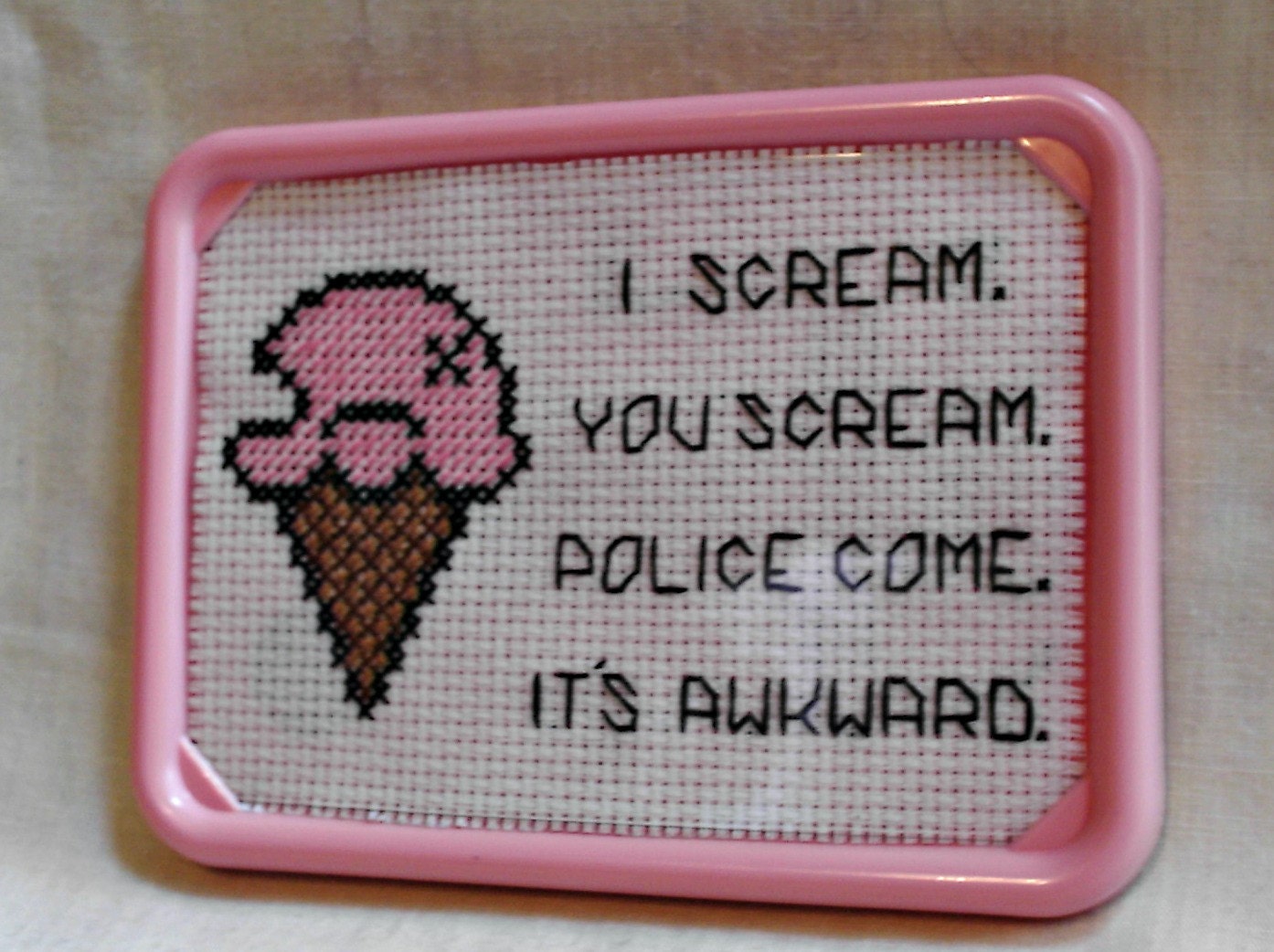 We All Scream For Ice Cream Framed Cross Stitch Fridge Magnet
