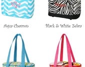 Aqua blue chevron cooler tote insulated summer bag with embroidery monogram