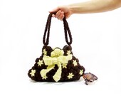 Free Shipping, Crochet Handbag- Brown Midi Bag- Flowered- Floral Handmade handbag- Tablet bag- Unique Pouch- Stylish handbag- Useful Handbag
