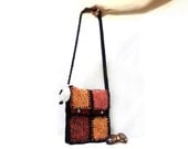 Free Shipping-ON SALE-messenger bag-Orange,grey,blue,Multicolor-Black Cable- Colorful- Tablet bag, Square pattern, Knitting square bag