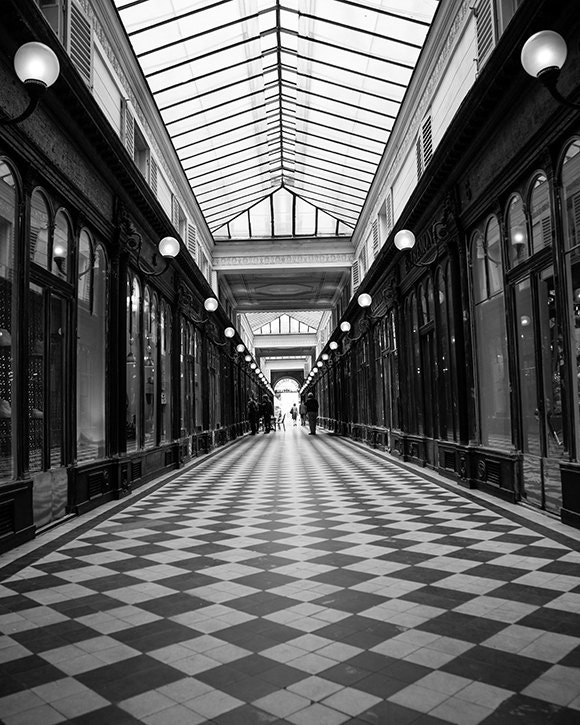Paris Photograph, Black and White, Vanishing Point, Graphic, Travel Photography - Les Boutiques - 8x10 fine art photograph