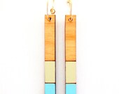 Turquoise & Sea Green Slice, Alder Wood Laser Cut Hand Painted Earrings
