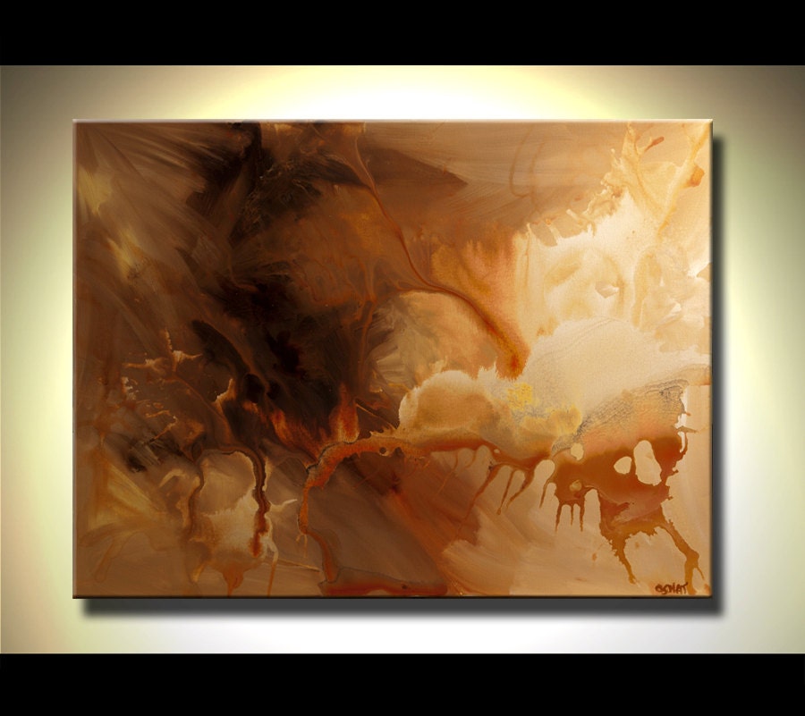 Abstract Art  Painting Contemporary Modern on Canvas Large Brown Unique by OSNAT 40"x30"