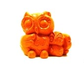 kitsch owl figurine, orange home decor, owls, figurines, upcycled, bright, mod, retro