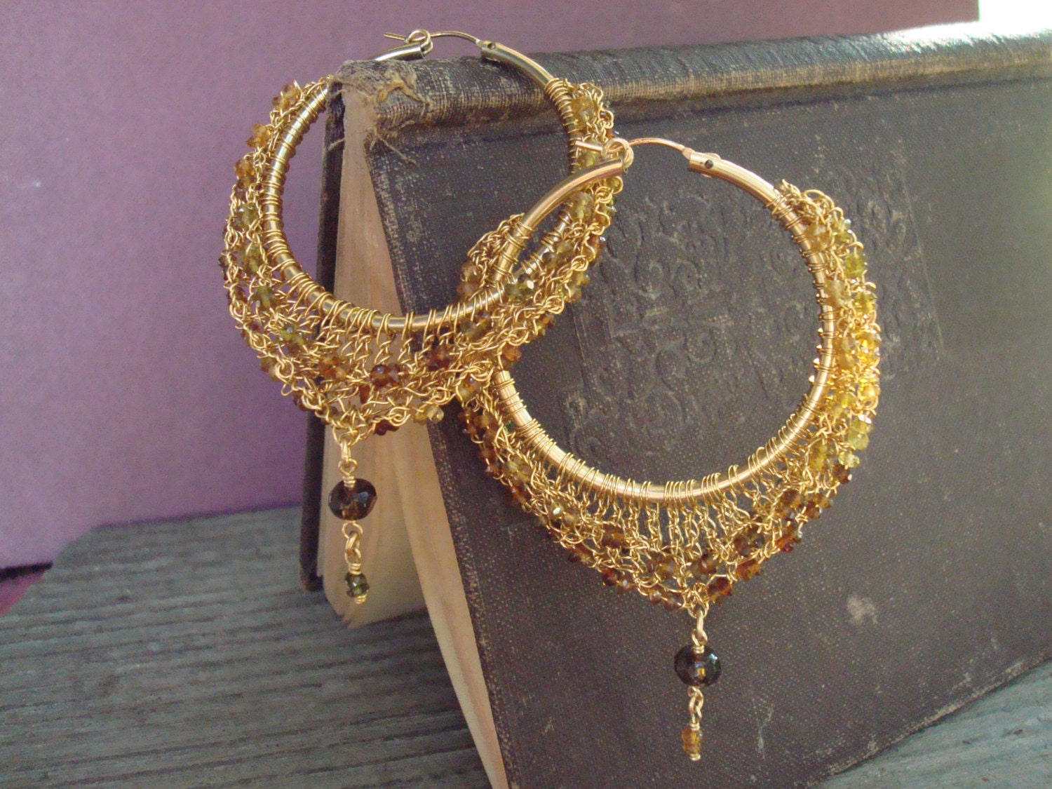Crocheted Wire Hoops with Dravite Tourmalines Forest Fae