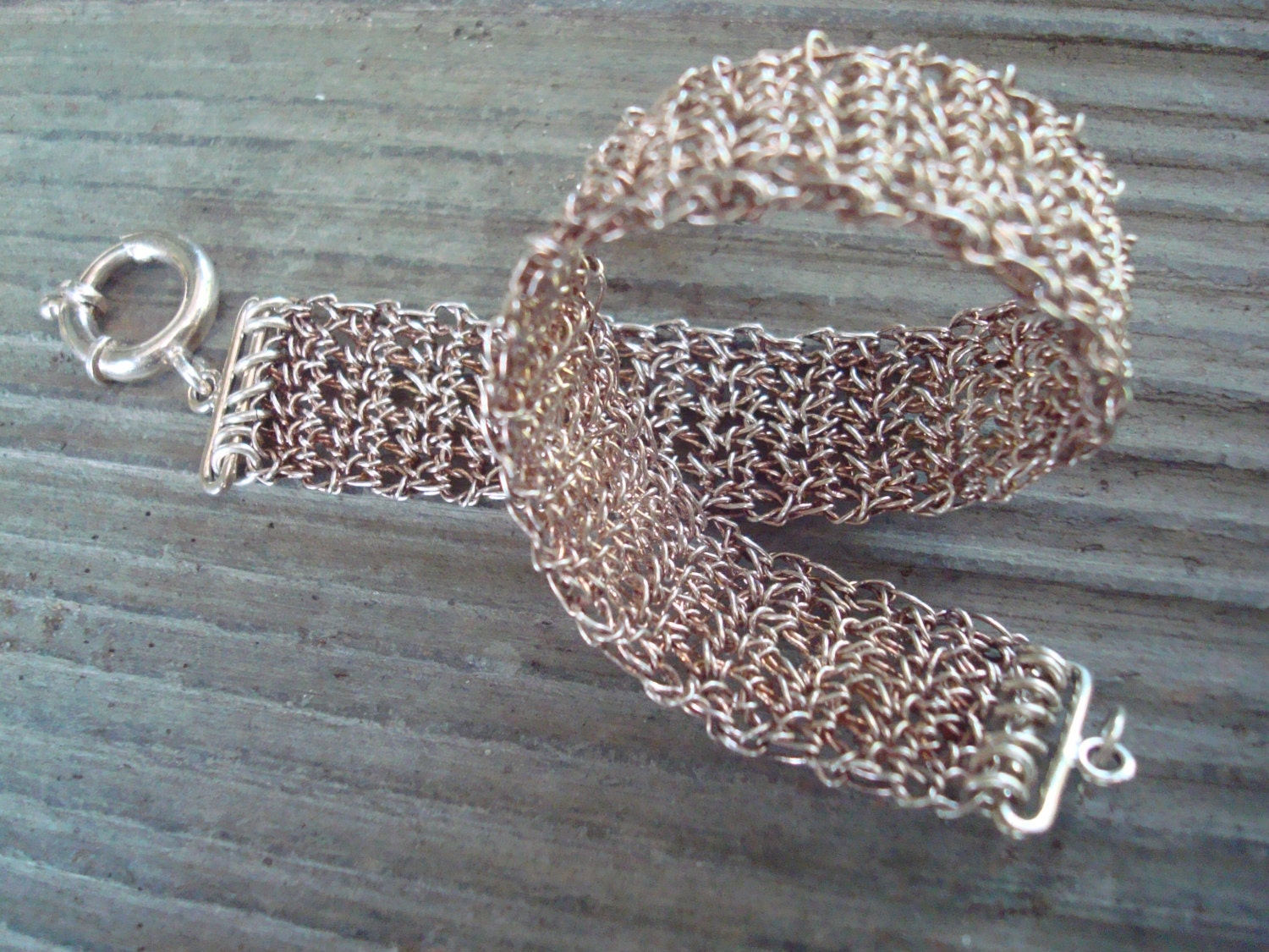 Crocheted Fine Silver Wire Bracelet with Sterling Silver Clasp