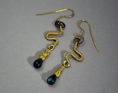 labradorite and solid brass steampunk earrings