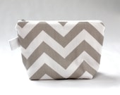 Zipper Pouch - Taupe and White Chevron