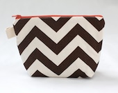Zipper Pouch - Brown and Natural White Chevron