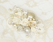 Ivory Bridal Hair Comb- Ivory Clip with Flowers,Rhinestone, Pearls-Vintage Inspired Hair Piece- Floral Wedding Hair Accessories- Fascinator