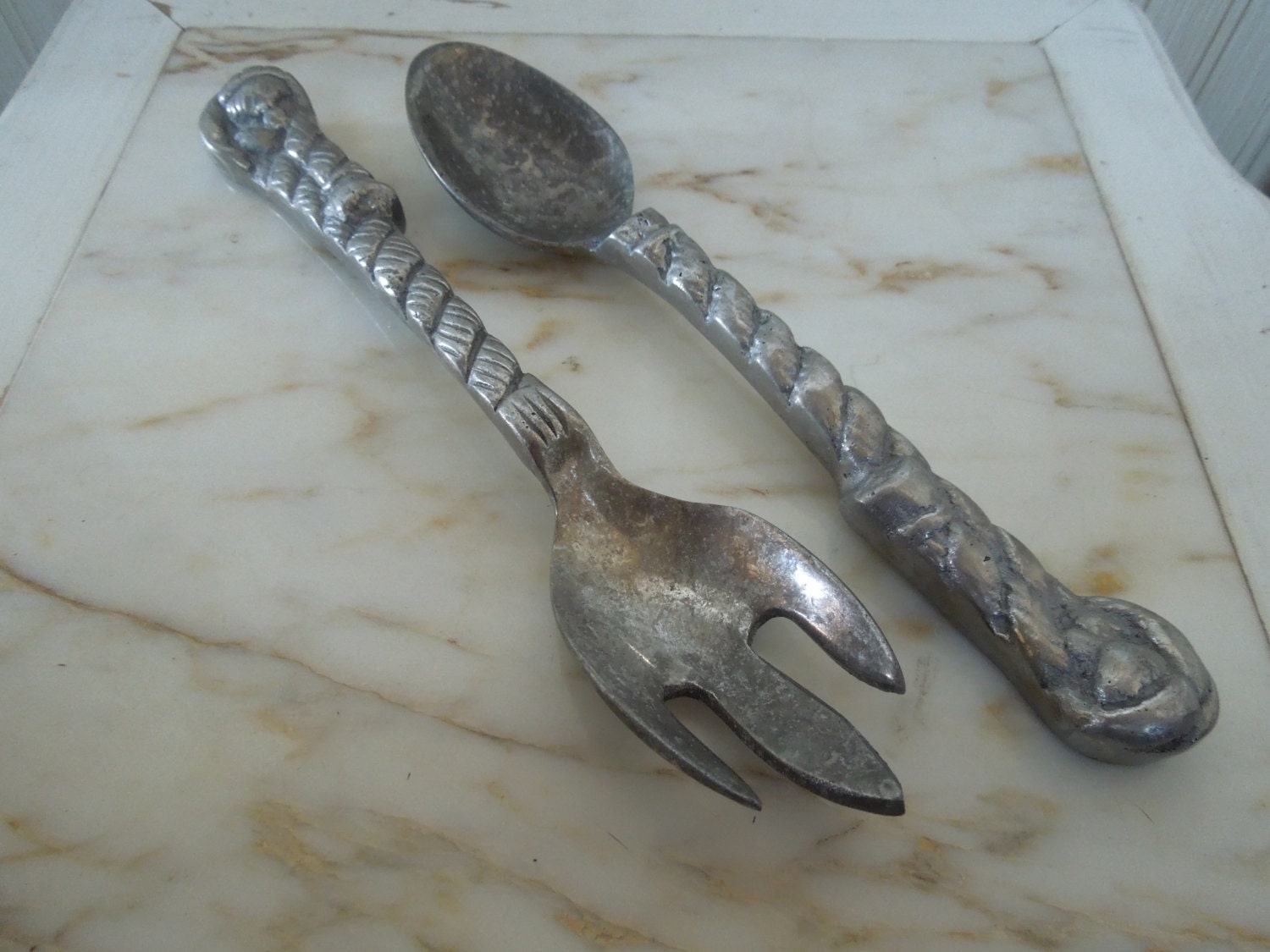 Vintage Pewter Serving Utensils Pewter Salad Utensils Pewter Spoon Pewter Fork