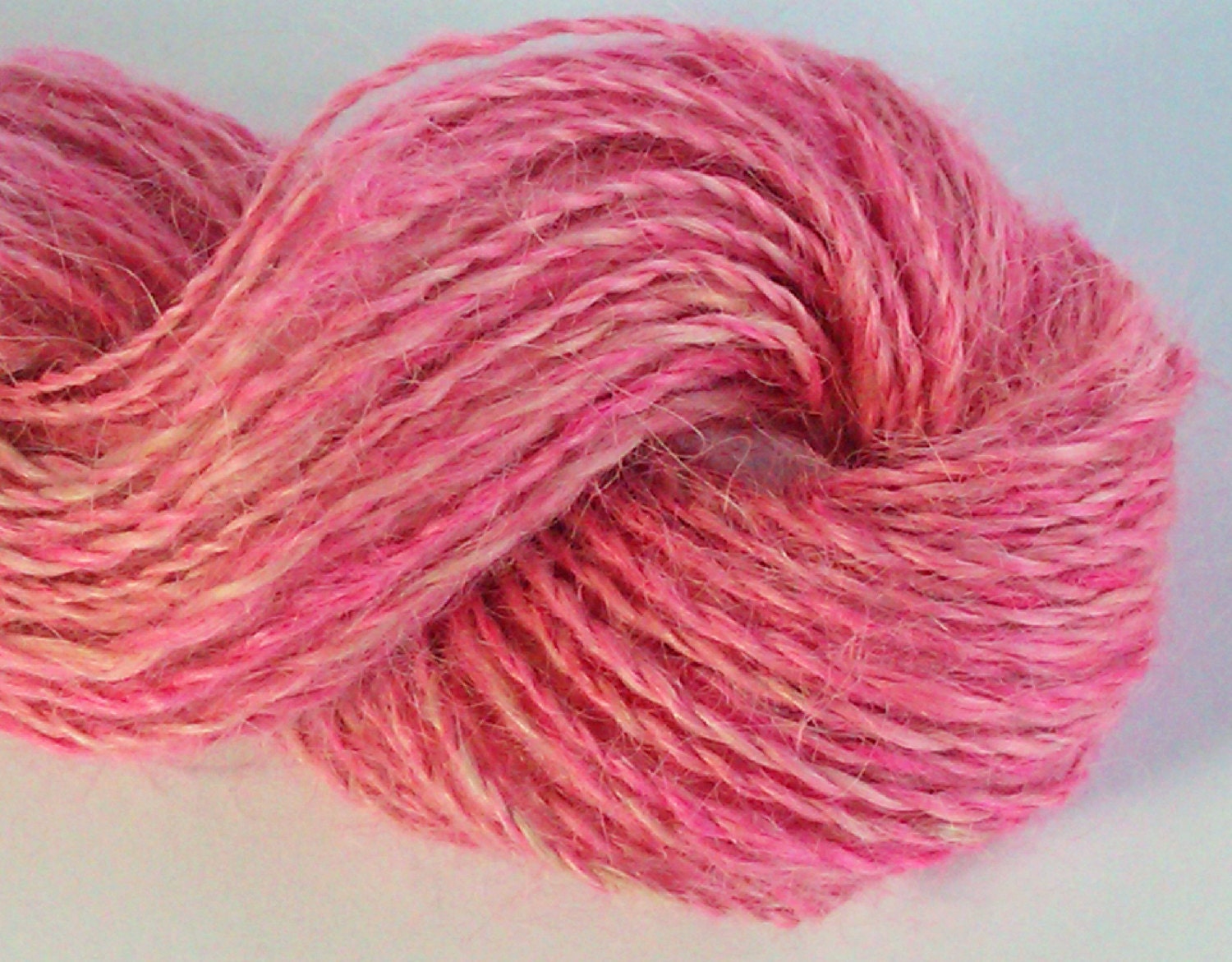 Purdy pink paca - Handspun alpaca yarn. Pure suri, cria  baby alpaca 2 ply. Super soft, Hand dyed and spun