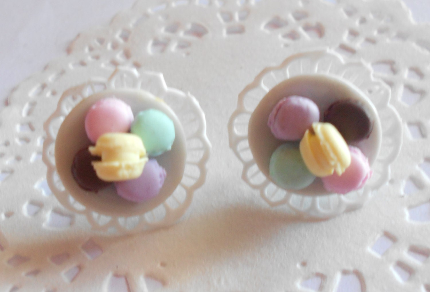 Pastel colors stack Macarons post earrings - handmade miniature polymer clay food jewelry