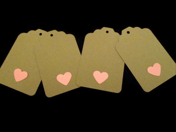 Set of 24 Kraft Tags with Pale Pink Hearts - Baby Shower tags, favor tags, thank you tags