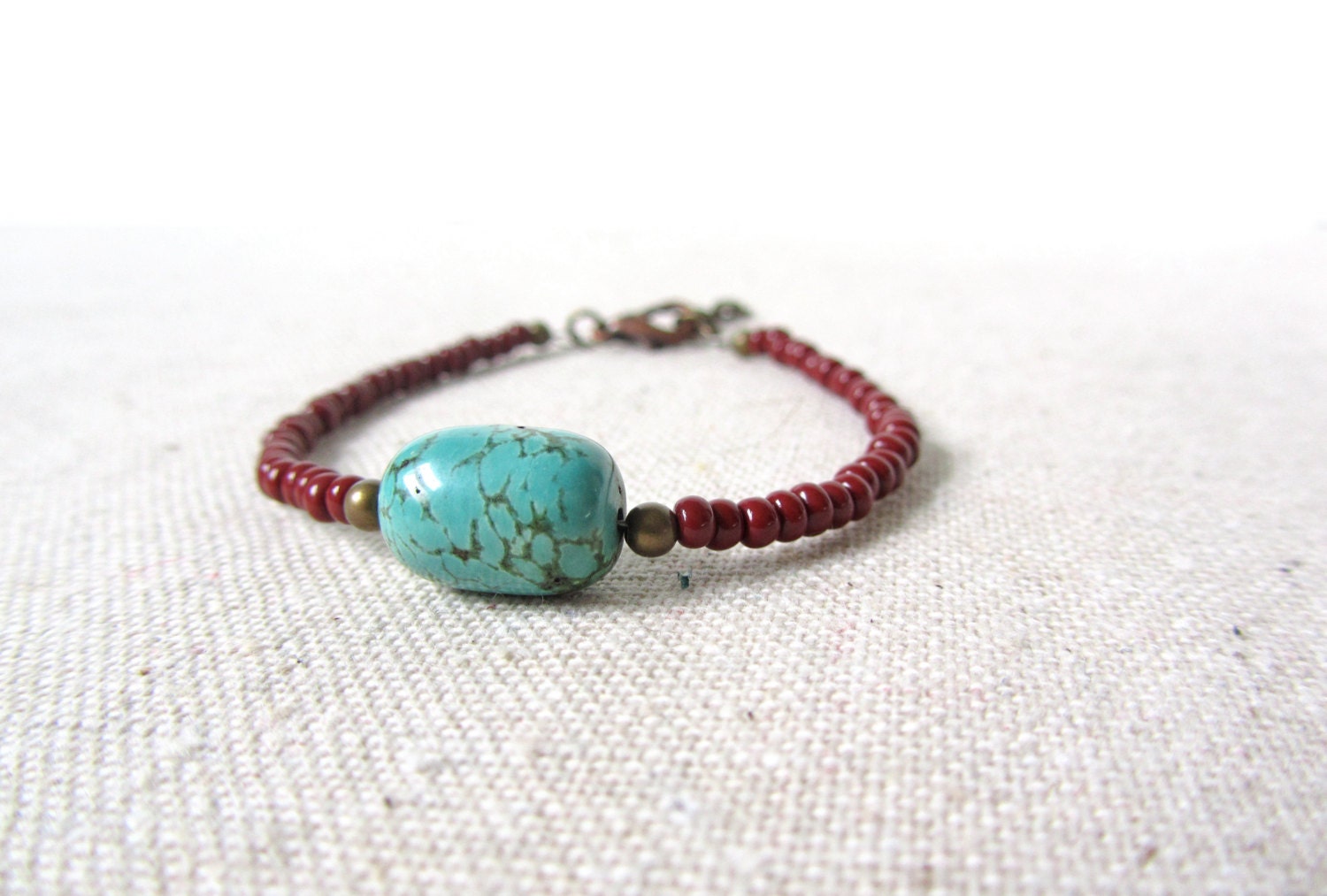 Turquoise & Oxblood Bracelet, Minimalist, Stone, Gift For Her