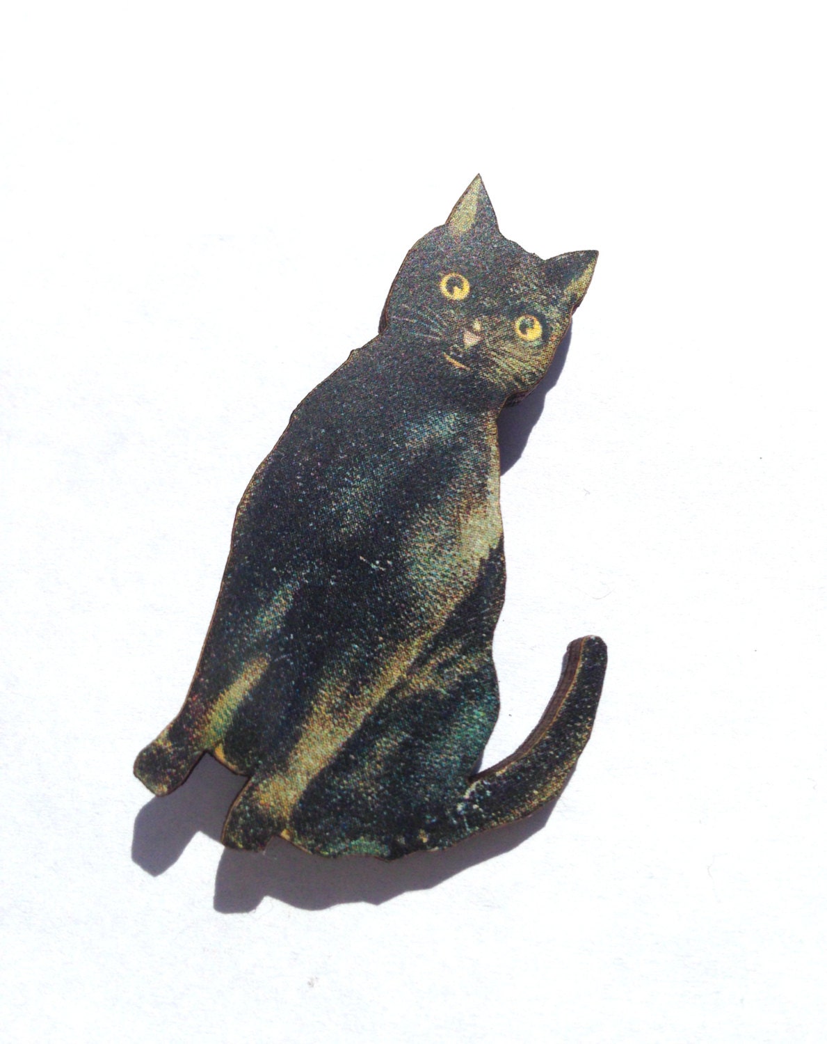 Creepy Bad Luck Black Kitty Cat Animal Wooden Laser Cut Brooch Pin