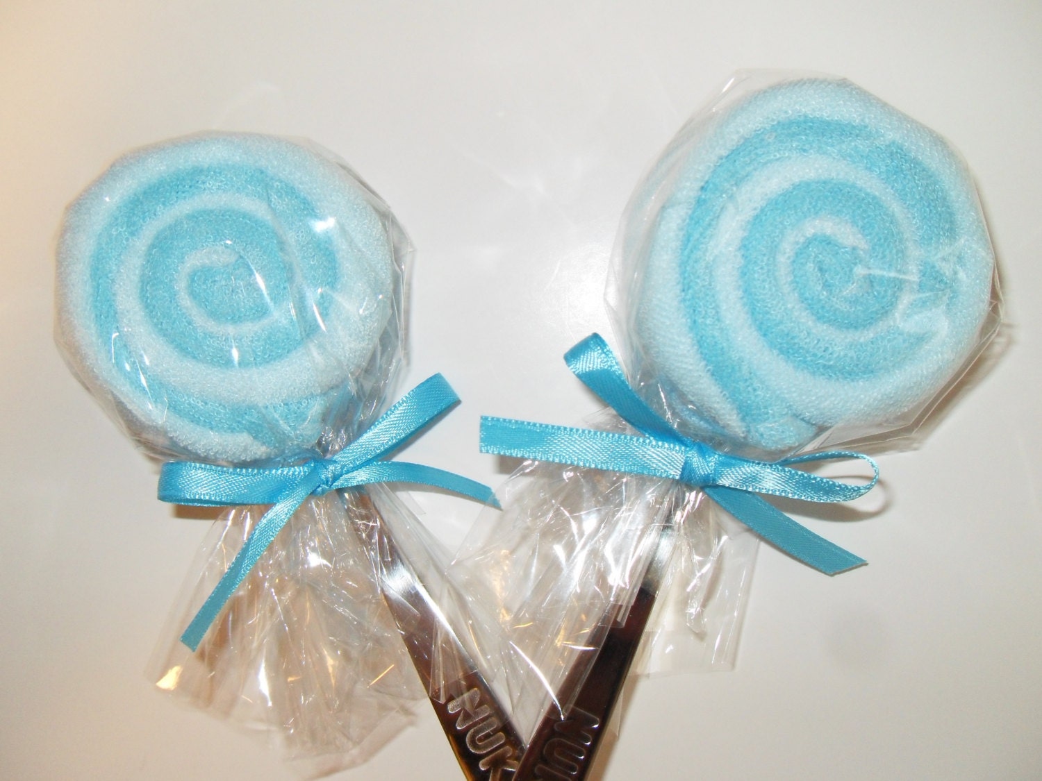 2 Turquoise Washcloth Lollipops Neutral baby gift