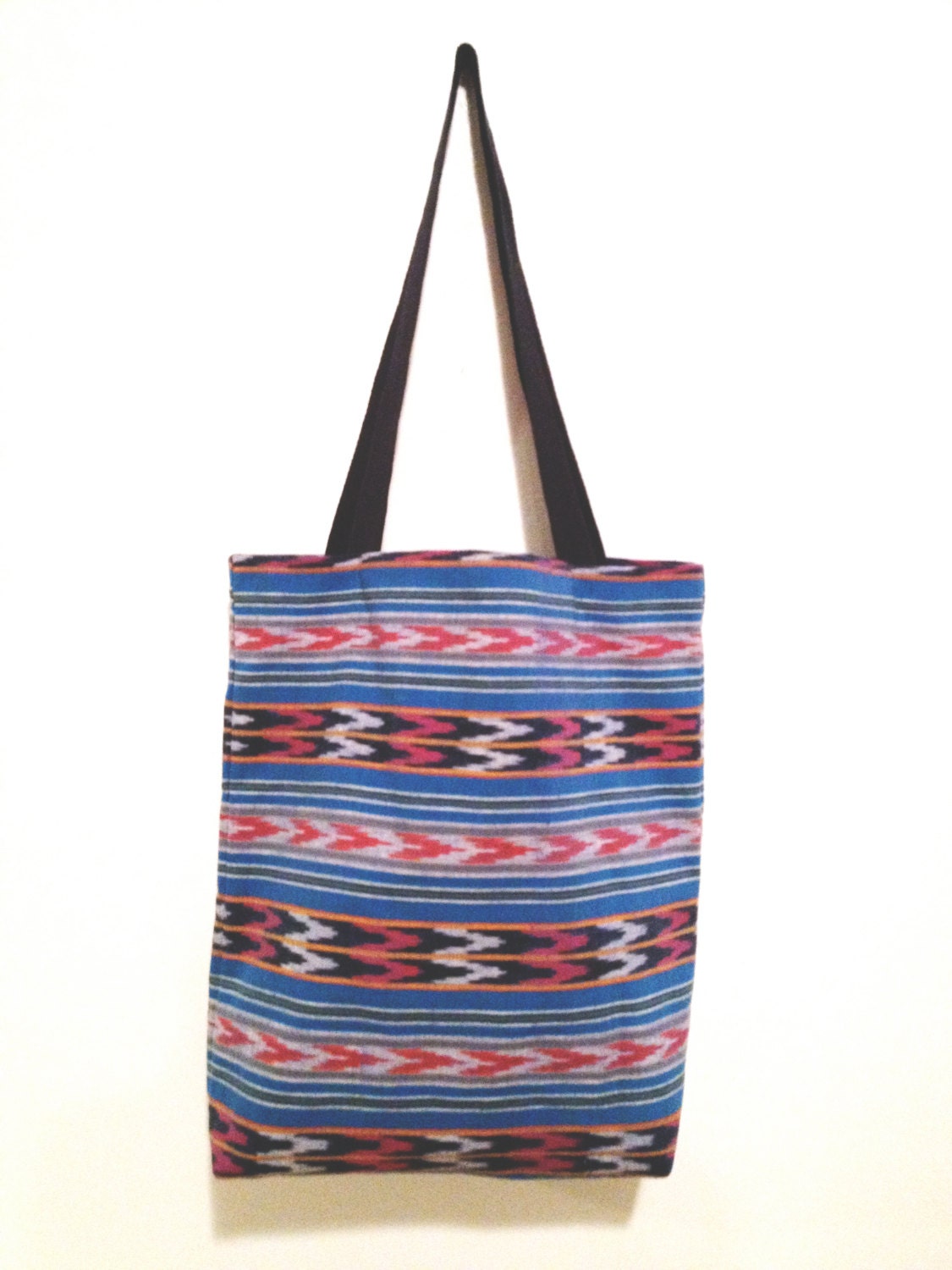 Colorful blue ikat tote