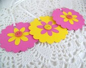 Flower Gift Tags Pink and Yellow Scalloped Hang Tag Girls Birthday Baby Shower Goody Bag Favor Label