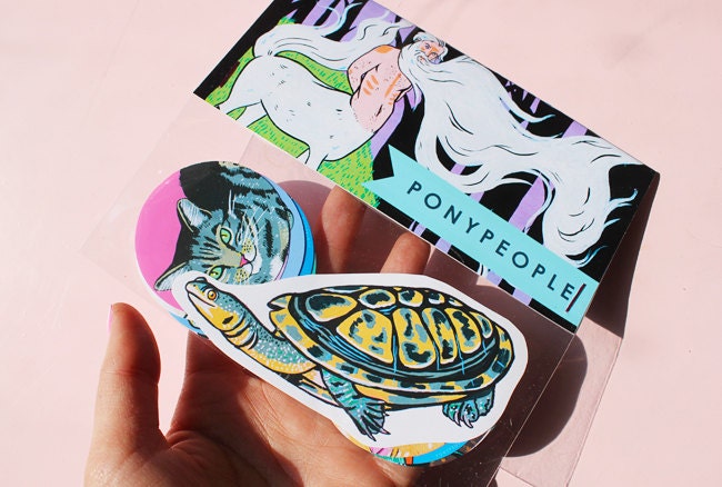 Set of 16 animal stickers - Long necked turtle