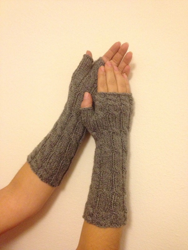 Dark Grey Long Fingerless Gloves Armwarmers  Hand Knit Chic Winter Accessories Winter Fashion,