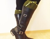 Green Knit Boot Cuff with ribbon ,Knitted Boot Cuffs-boot buffers - Leg Warmers - Boot Toppers - Knit Boot Socks 2013 Trends