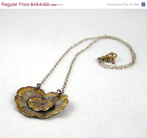 20 % VACATION SALE Double rainforest silver leaf necklace with 22 k gold details and patina