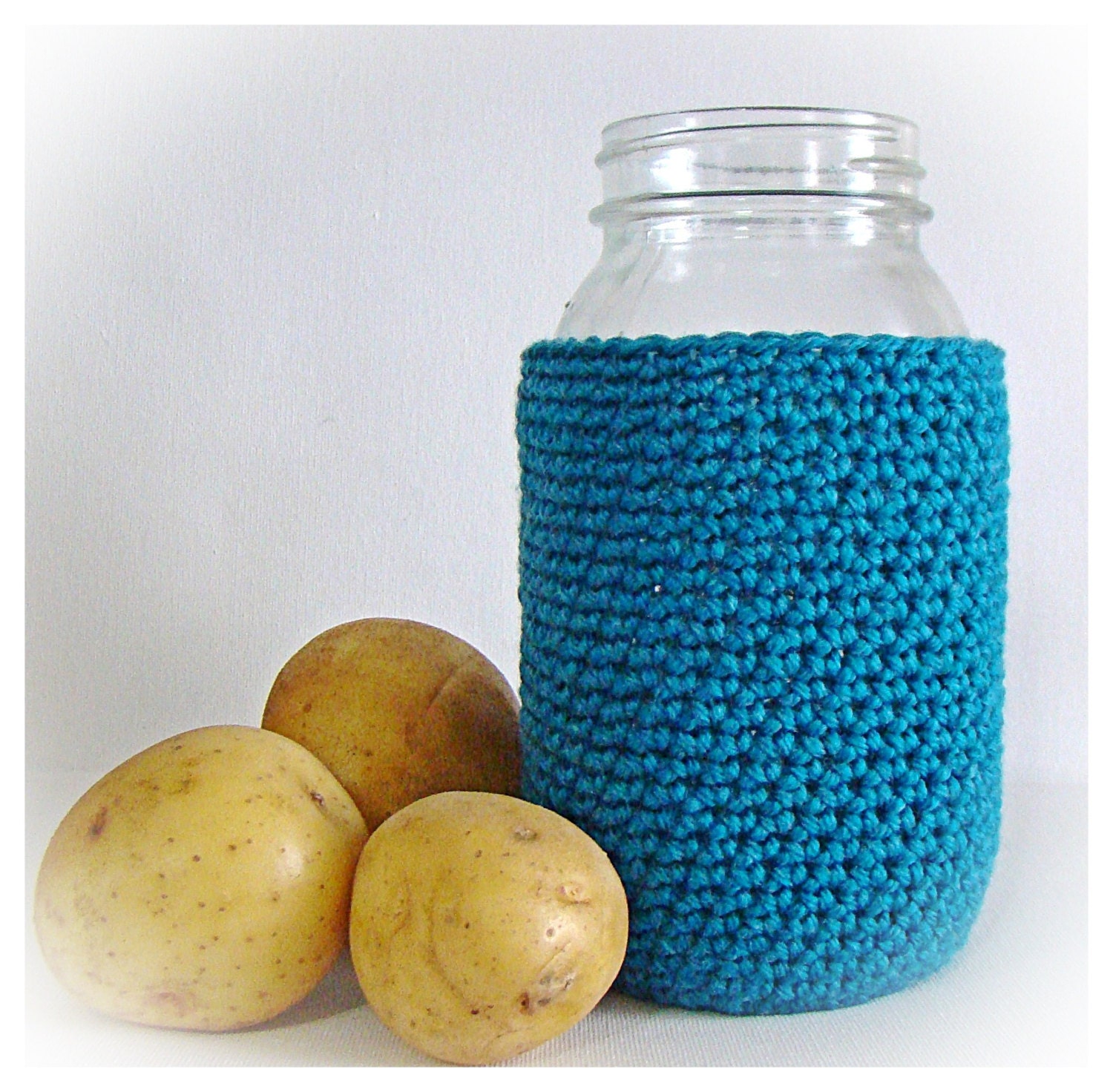 Peacock Blue Ball Mason Jar Cozy Quart size, canning cover, jar sleeve, Eco friendly Hostess Gift
