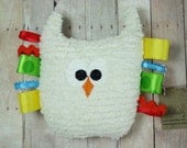 Blue and Black Ric Rac Owl Teether, Tag Toy, Plush Owl Boy Baby Toy and Nursery Decor in Polka Dots by JuteBaby