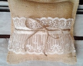 8" x 8" Natural Burlap Ring Bearer Pillow w/ Lace & Jute Twine- Rustic/Country/Shabby Chic/Folk/Wedding
